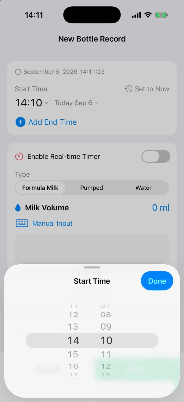 Tapping the time opens a wheel.