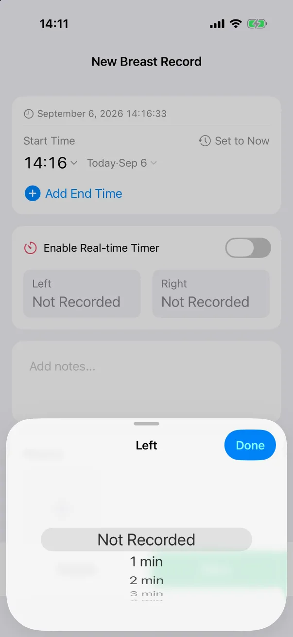 Choosing a duration for one side.