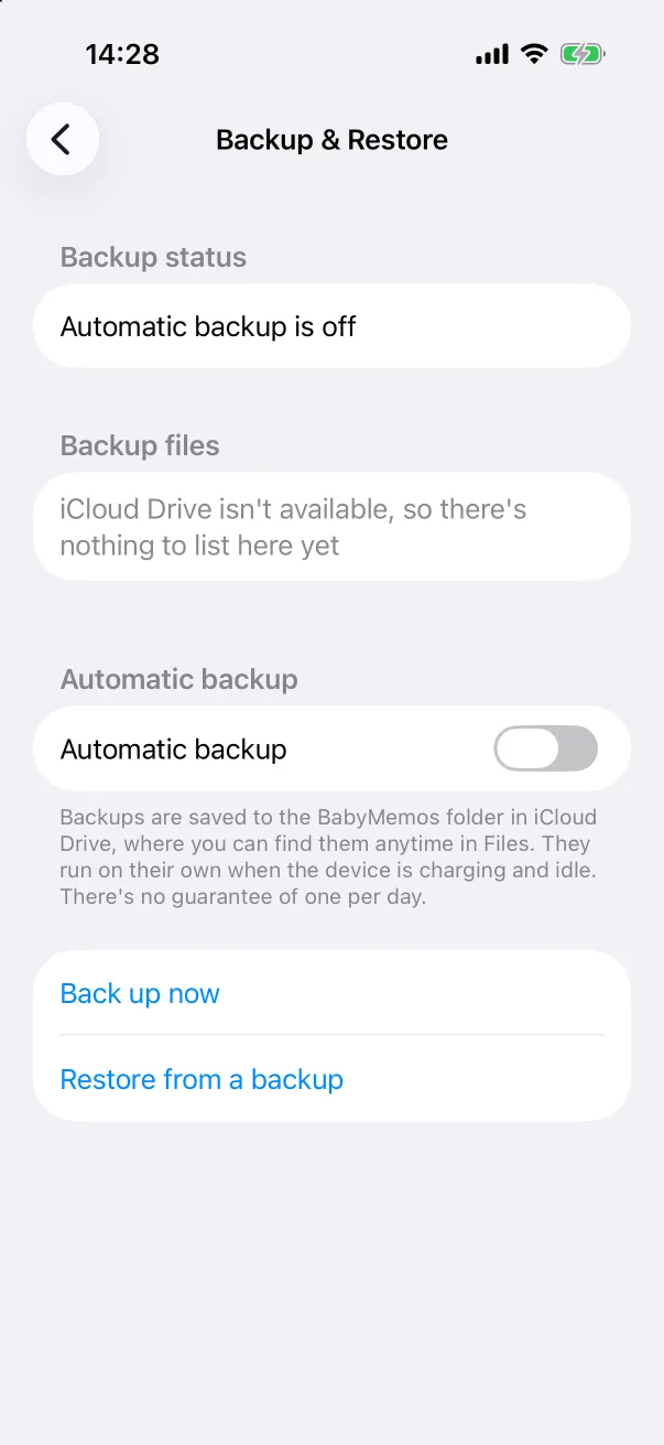 The Backup & Restore screen.
