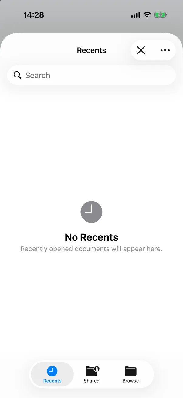 Restore opens the Files picker.