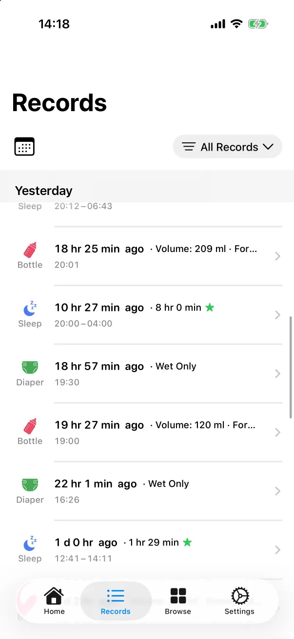 The batch on the Records tab, under Yesterday.