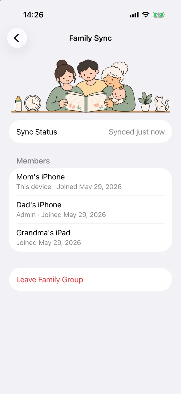 A member's view: only Leave Family Group.