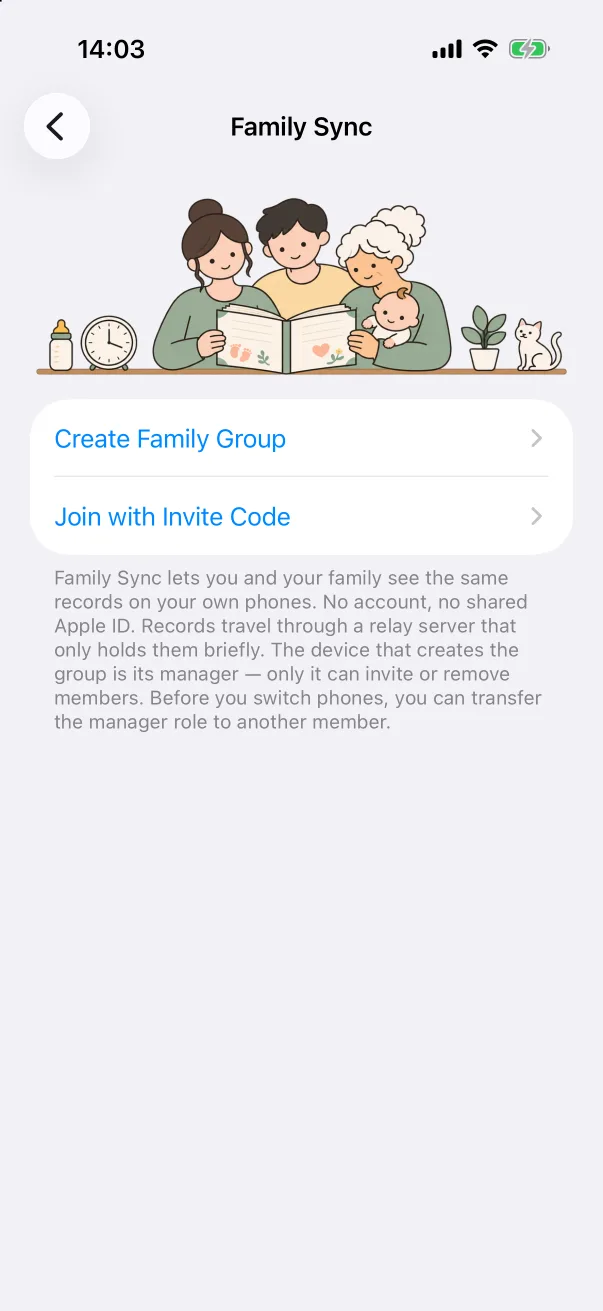 The Family Sync screen before a group exists.