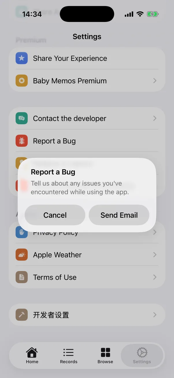 Report a Bug opens an email.