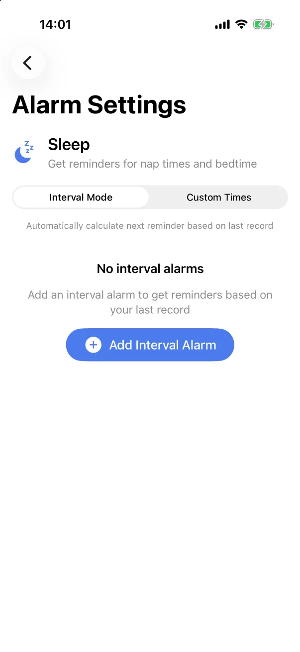 The alarm icon opens the type's reminder settings.