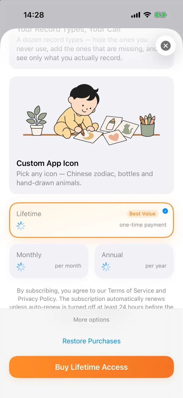 More options reveals Restore Purchases.