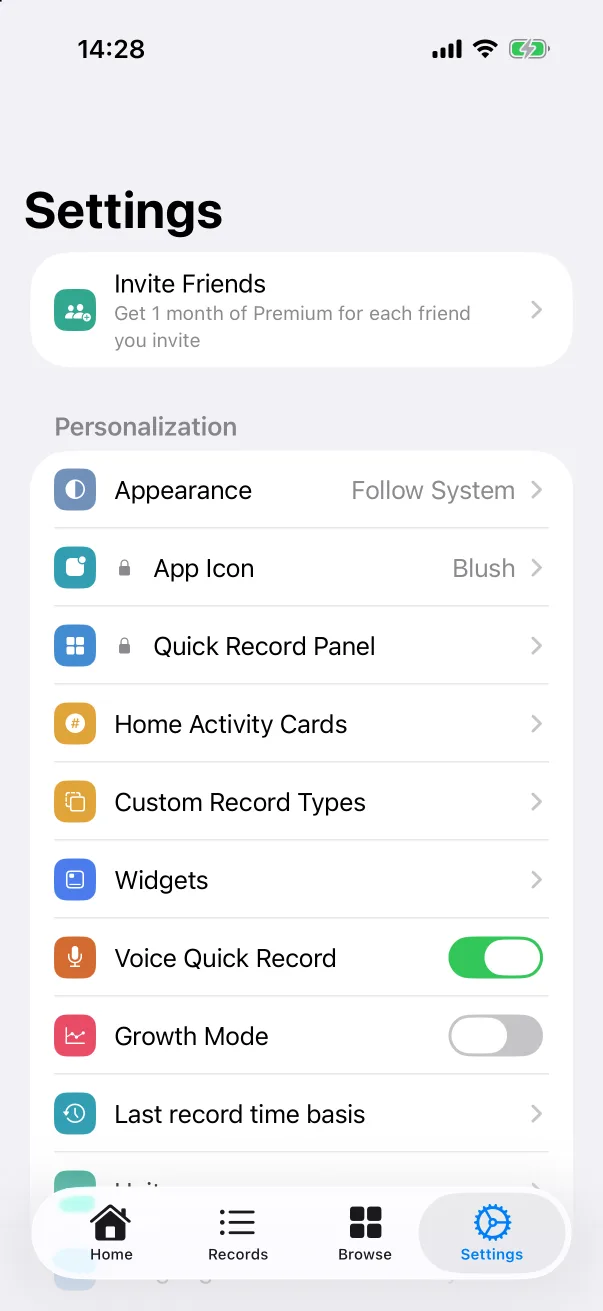 Locked rows in Settings.