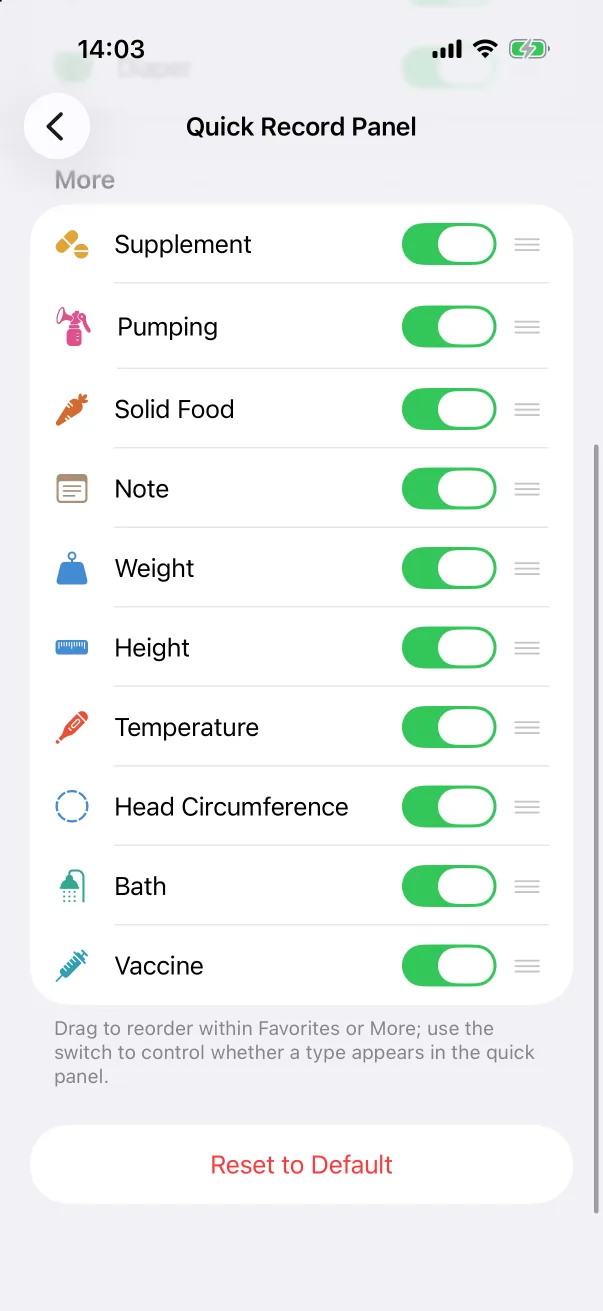 Reset to Default at the bottom.