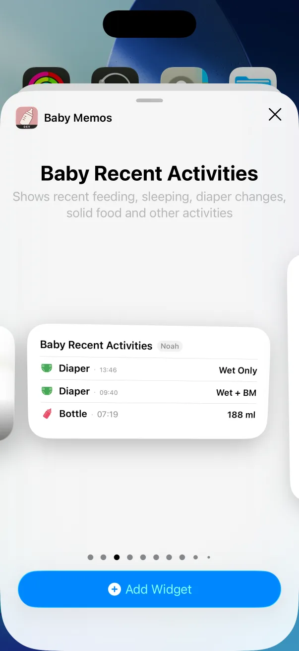 Baby Recent Activities, medium size, with real data.